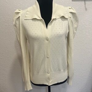 Elegant Butter Cream Women's Cardigan with Ruffle Shoulder Detail